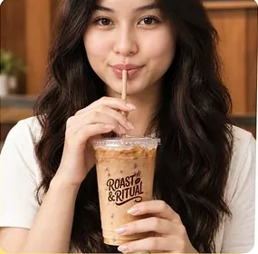Seseorang menikmati minuman kopi pada foto referensi